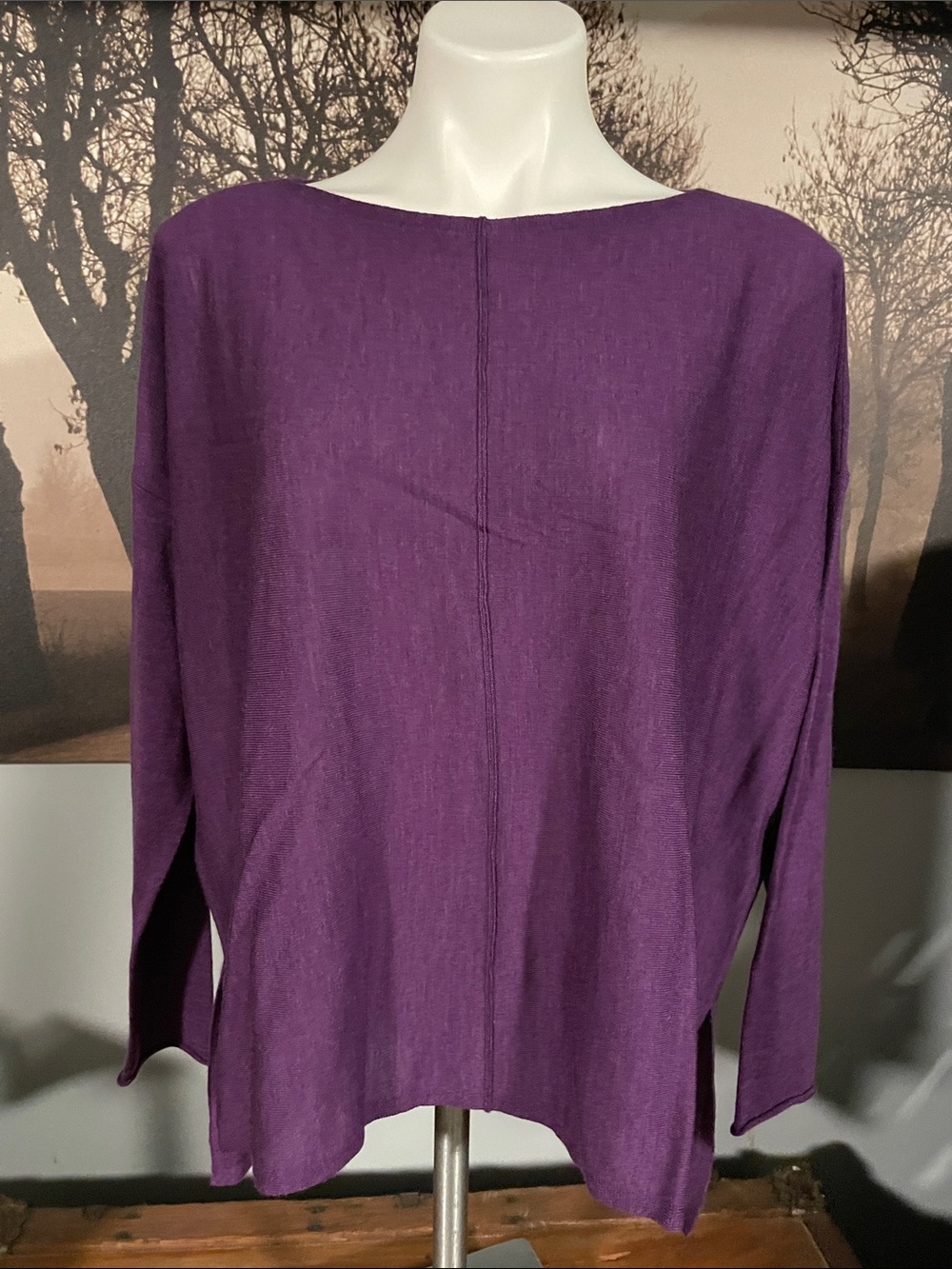 Eileen Fisher 100% Merino Wool Relaxed Boatneck Long-Sleeve Top - M